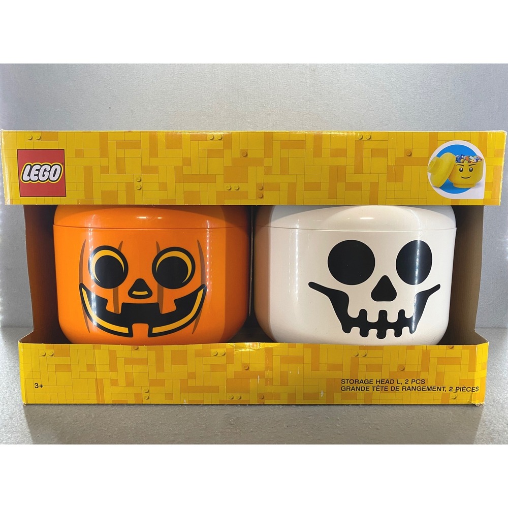 LEGO Storage Head Halloween 2-Pack Pumpkin and Skeleton Large Stackable 4032 NEW